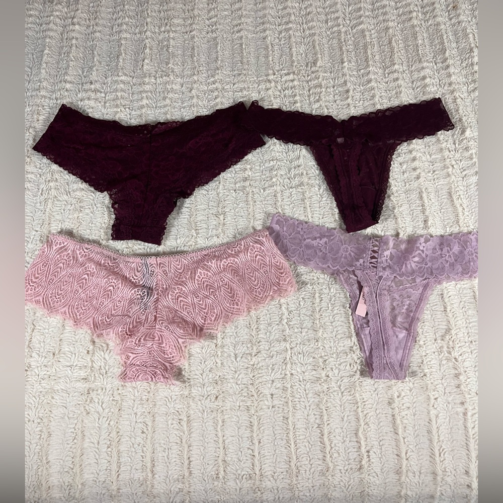 Victoria’s Secret Bundle of 4 Purple Lacie Thong Panties Large NWT